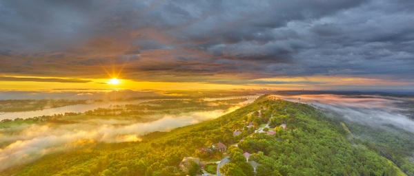 04 Sunrise Over Western Pulaski County And Arkansas River - Professional Arkansas Aerial Photography photography by Paul Caldwell