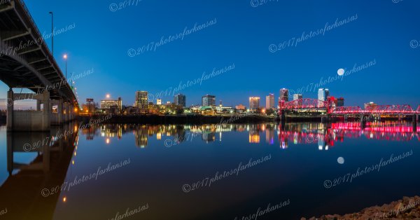 03.1 Moonset Over Little Rock Arkansas Caught Between The Bridges - Professional Panoramas Of Arkansas photography by Paul Caldwell