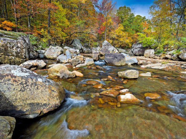01 Fall Scene On Richland Creek - Professional Stone Bank New Hq photography by Paul Caldwell