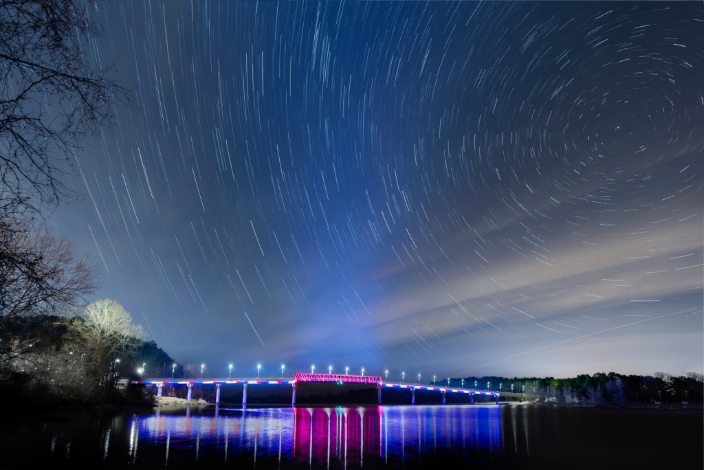 Night skies over the bridge at Twin Rivers Park 