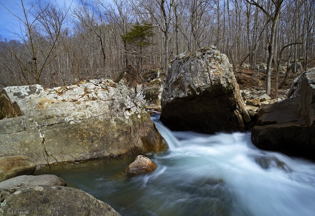 Wintertime on Richland Creek featuring a view of Shaws Folly Rapid 