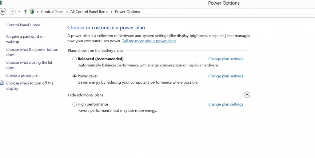 Surface pro 3 power options main screen 