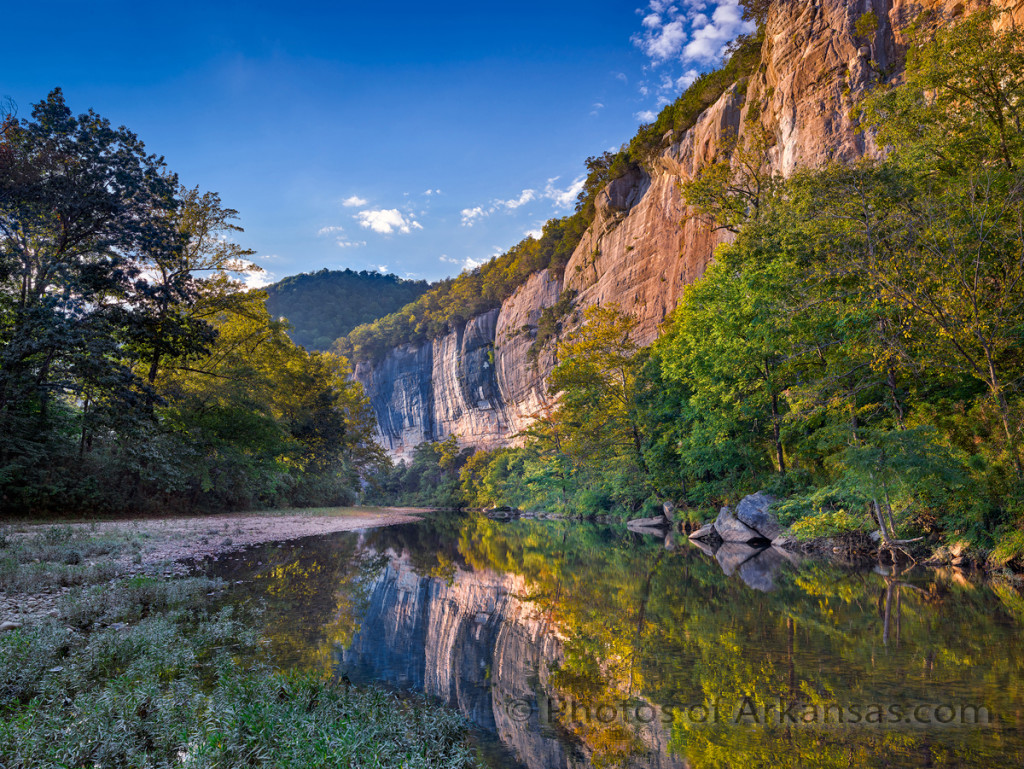 Late afternoon light creeping along Roark Bluff on the Buffalo National River