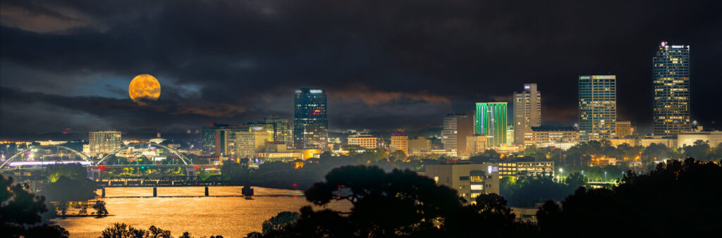 Downtown Little Rock, Full Moon evening shot 